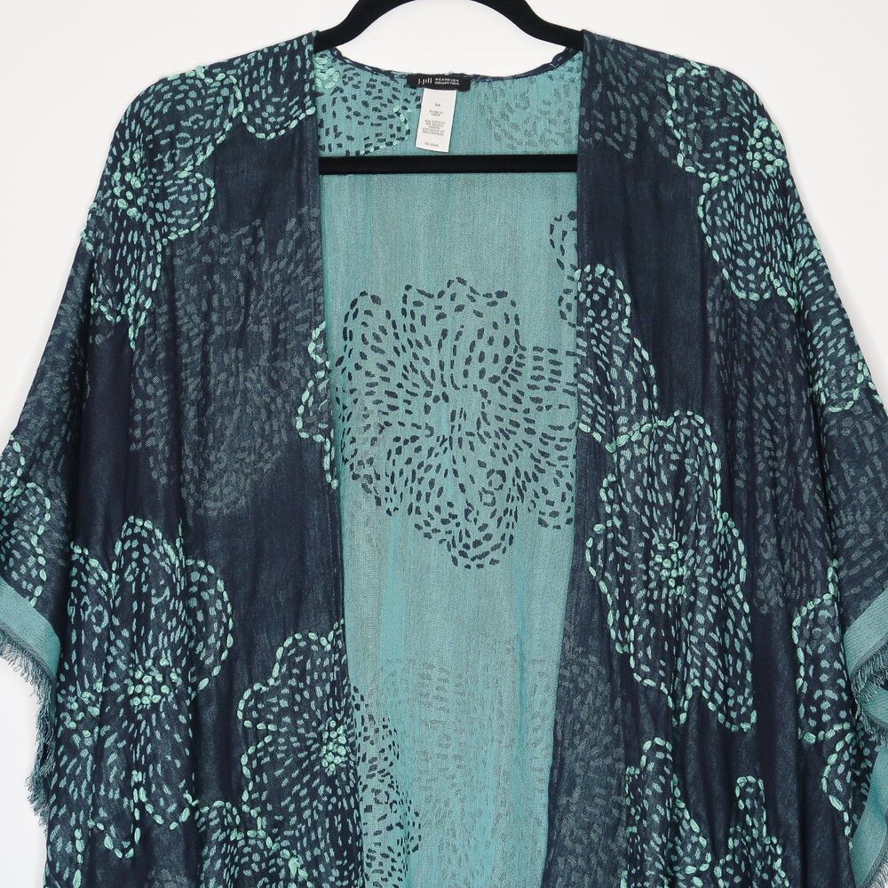 J.Jill Wearever Collection Kimono S-L Blue Floral Handstitch Boho‎ Lagenlook - Picture 7 of 7